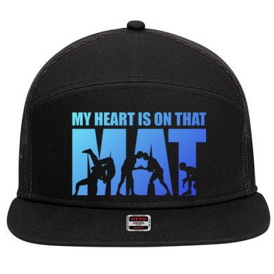 Wrestling Mother My Heart Is On That Mat Wrestling Gift 7 Panel Mesh Trucker Snapback Hat