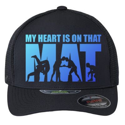 Wrestling Mother My Heart Is On That Mat Wrestling Gift Flexfit Unipanel Trucker Cap