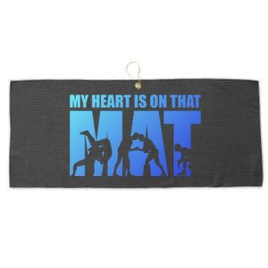 Wrestling Mother My Heart Is On That Mat Wrestling Gift Large Microfiber Waffle Golf Towel