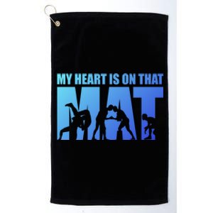 Wrestling Mother My Heart Is On That Mat Wrestling Gift Platinum Collection Golf Towel