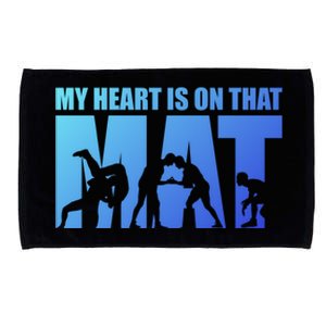 Wrestling Mother My Heart Is On That Mat Wrestling Gift Microfiber Hand Towel