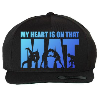 Wrestling Mother My Heart Is On That Mat Wrestling Gift Wool Snapback Cap