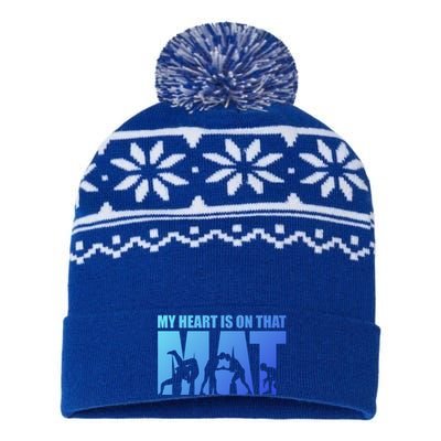 Wrestling Mother My Heart Is On That Mat Wrestling Gift USA-Made Snowflake Beanie