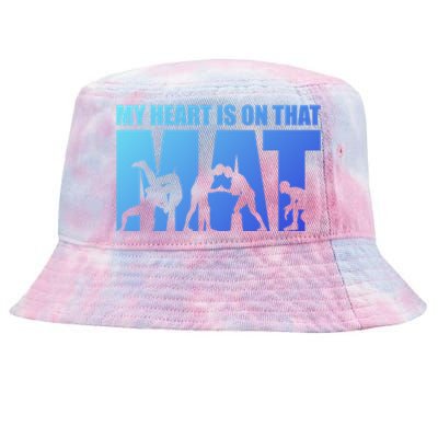 Wrestling Mother My Heart Is On That Mat Wrestling Gift Tie-Dyed Bucket Hat