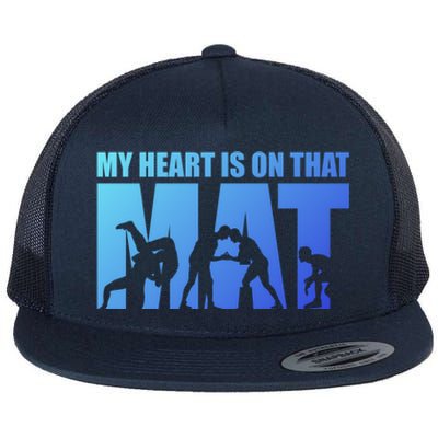 Wrestling Mother My Heart Is On That Mat Wrestling Gift Flat Bill Trucker Hat