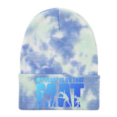 Wrestling Mother My Heart Is On That Mat Wrestling Gift Tie Dye 12in Knit Beanie