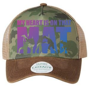 Wrestling Mother My Heart Is On That Mat Wrestling Gift Legacy Tie Dye Trucker Hat