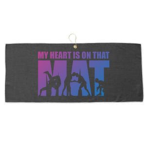 Wrestling Mother My Heart Is On That Mat Wrestling Gift Large Microfiber Waffle Golf Towel