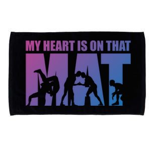 Wrestling Mother My Heart Is On That Mat Wrestling Gift Microfiber Hand Towel