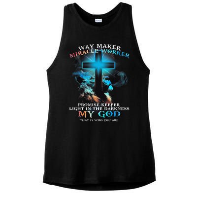 Way Maker Miracle Worker Jesus Lion Ladies PosiCharge Tri-Blend Wicking Tank