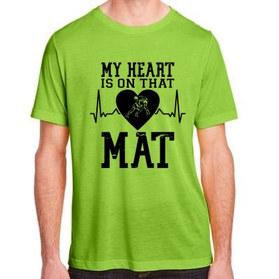 Wrestling Mother My Heart Is On That Mat Wrestling Funny Gift Adult ChromaSoft Performance T-Shirt