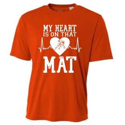 Wrestling Mother My Heart Is On That Mat Wrestling Funny Gift Cooling Performance Crew T-Shirt