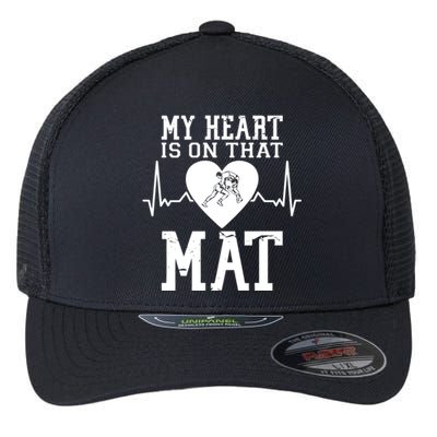 Wrestling Mother My Heart Is On That Mat Wrestling Funny Gift Flexfit Unipanel Trucker Cap