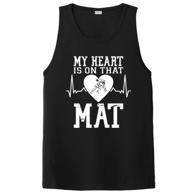 Wrestling Mother My Heart Is On That Mat Wrestling Funny Gift PosiCharge Competitor Tank