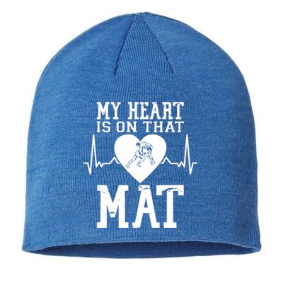 Wrestling Mother My Heart Is On That Mat Wrestling Funny Gift Sustainable Beanie