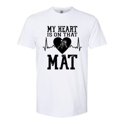 Wrestling Mother My Heart Is On That Mat Wrestling Funny Gift Softstyle CVC T-Shirt