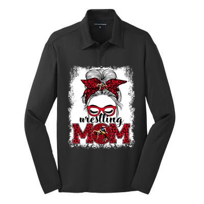 Wrestling Mom Mother's Day Game Day Messy Bun Leopard Gift Silk Touch Performance Long Sleeve Polo