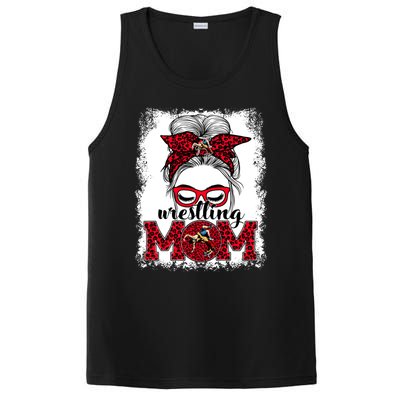 Wrestling Mom Mother's Day Game Day Messy Bun Leopard Gift PosiCharge Competitor Tank