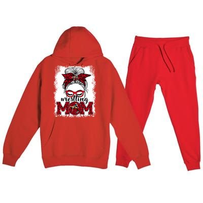 Wrestling Mom Mother's Day Game Day Messy Bun Leopard Gift Premium Hooded Sweatsuit Set