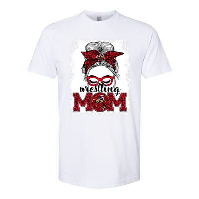 Wrestling Mom Mother's Day Game Day Messy Bun Leopard Gift Softstyle® CVC T-Shirt