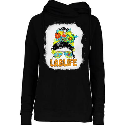 Women Mystery Machine Of Diagnostics Lab Week 2025 Messy Bun Gift Womens Funnel Neck Pullover Hood