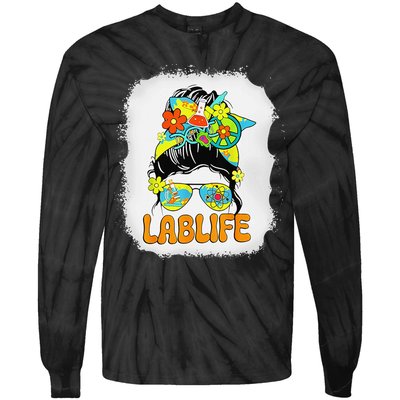 Women Mystery Machine Of Diagnostics Lab Week 2025 Messy Bun Gift Tie-Dye Long Sleeve Shirt