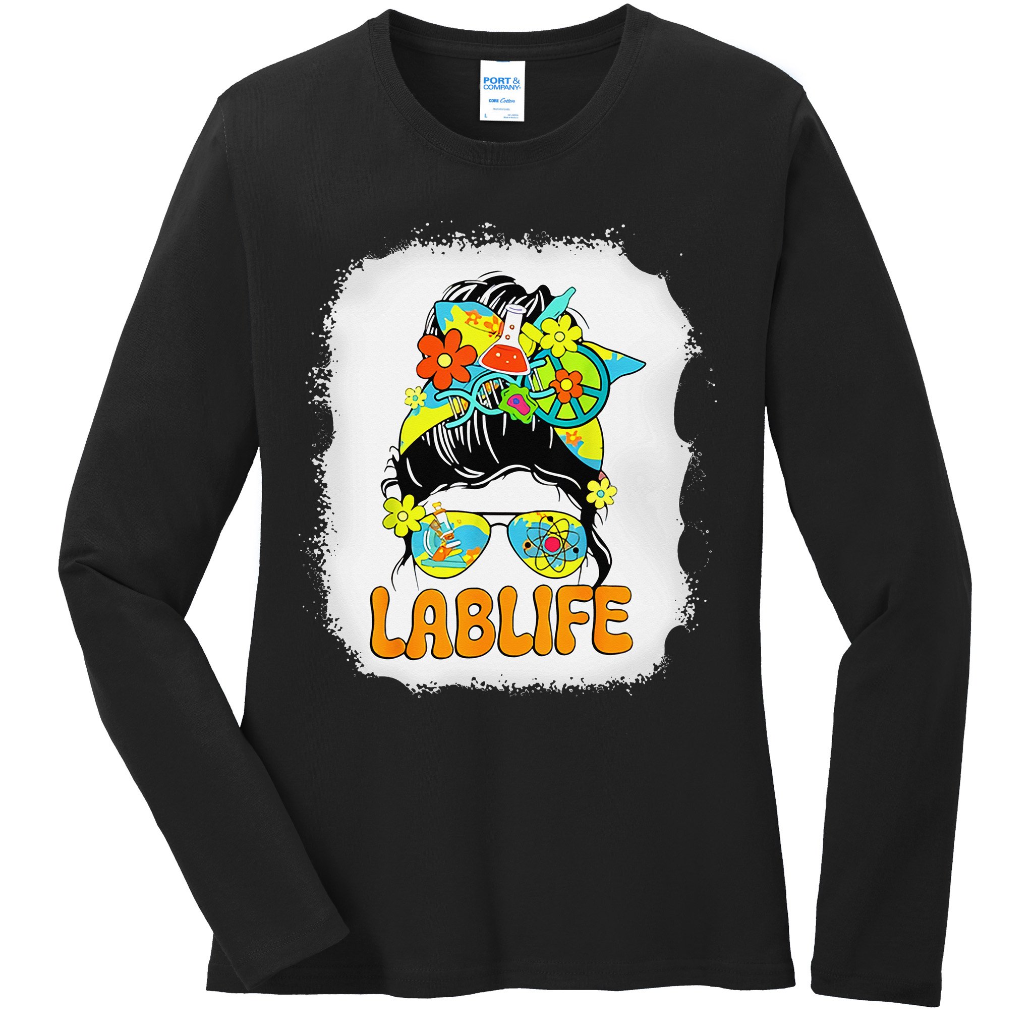 Women Mystery Machine Of Diagnostics Lab Week 2025 Messy Bun Gift Ladies Long Sleeve Shirt