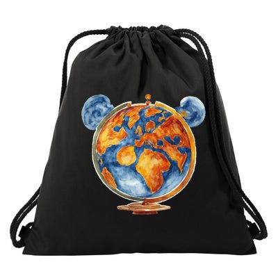 Watercolor Mickey Mouse Earth World Globe Drawstring Bag