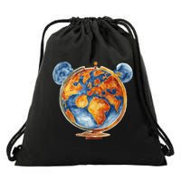 Watercolor Mickey Mouse Earth World Globe Drawstring Bag