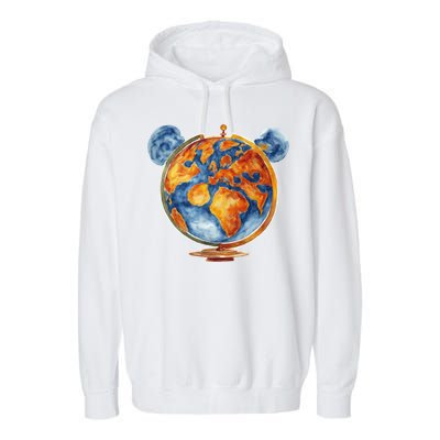 Watercolor Mouse Earth World Globe Garment-Dyed Fleece Hoodie
