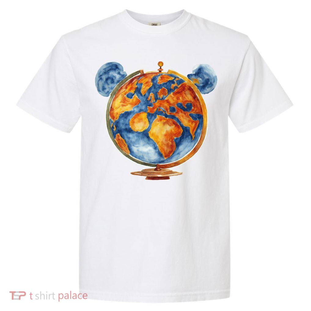 Watercolor Mickey Mouse Earth World Globe Garment-Dyed Heavyweight T-Shirt