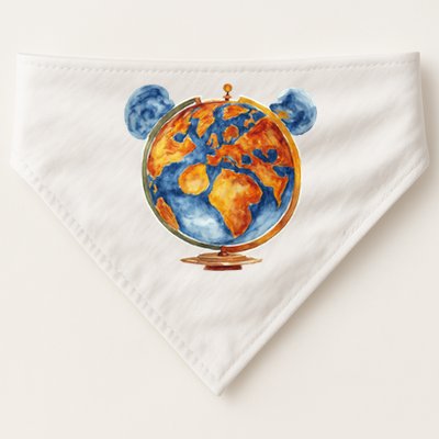 Watercolor Mickey Mouse Earth World Globe USA-Made Doggie Bandana