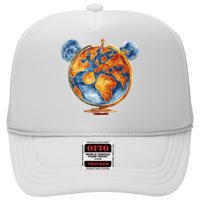 Watercolor Mickey Mouse Earth World Globe High Crown Mesh Back Trucker Hat