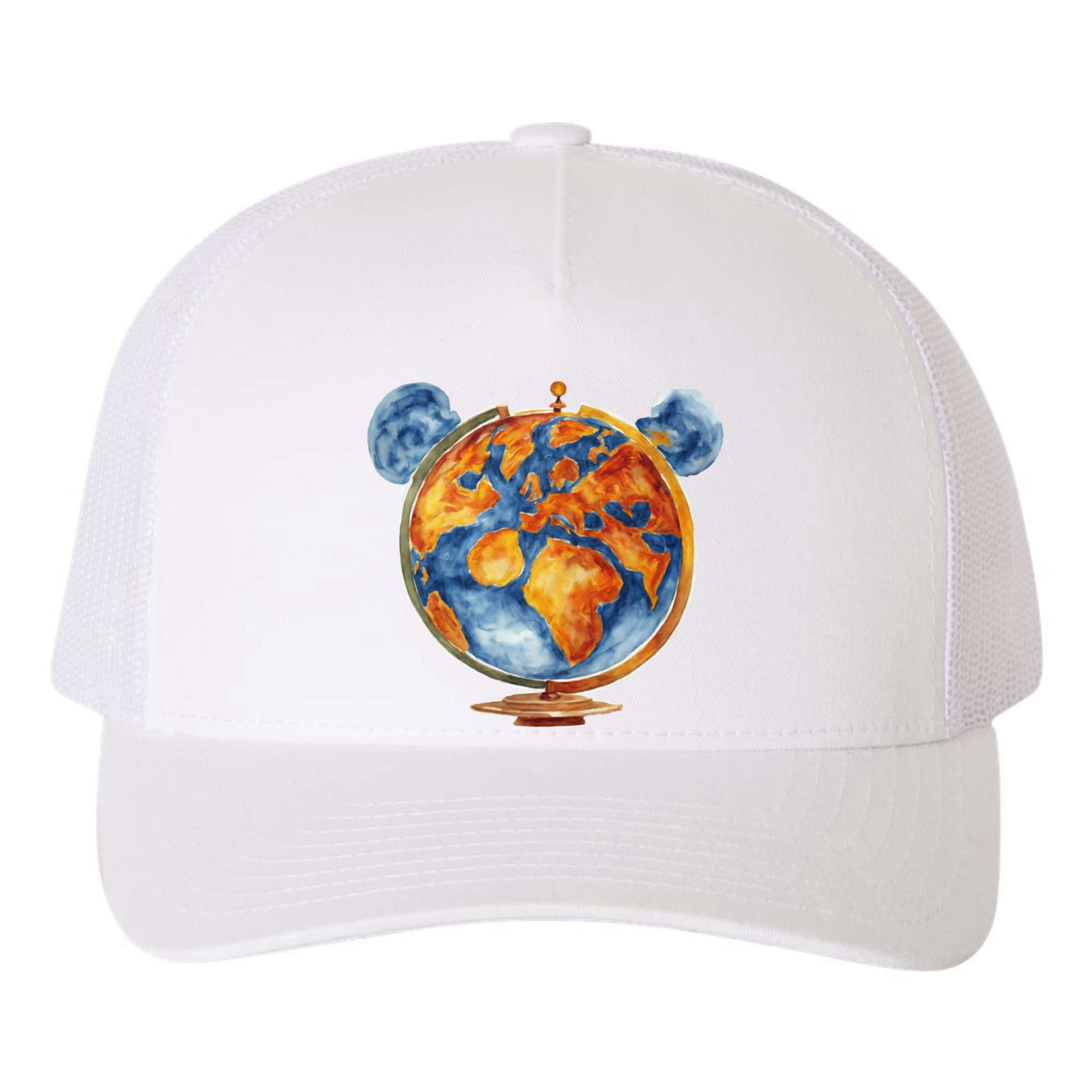 Watercolor Mouse Earth World Globe Yupoong Adult 5-Panel Trucker Hat