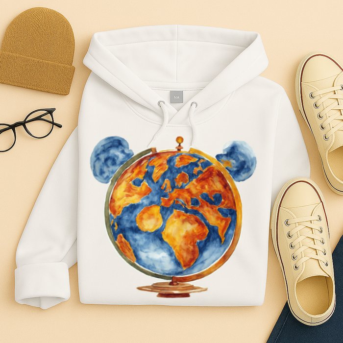 Watercolor Mickey Mouse Earth World Globe Hoodie