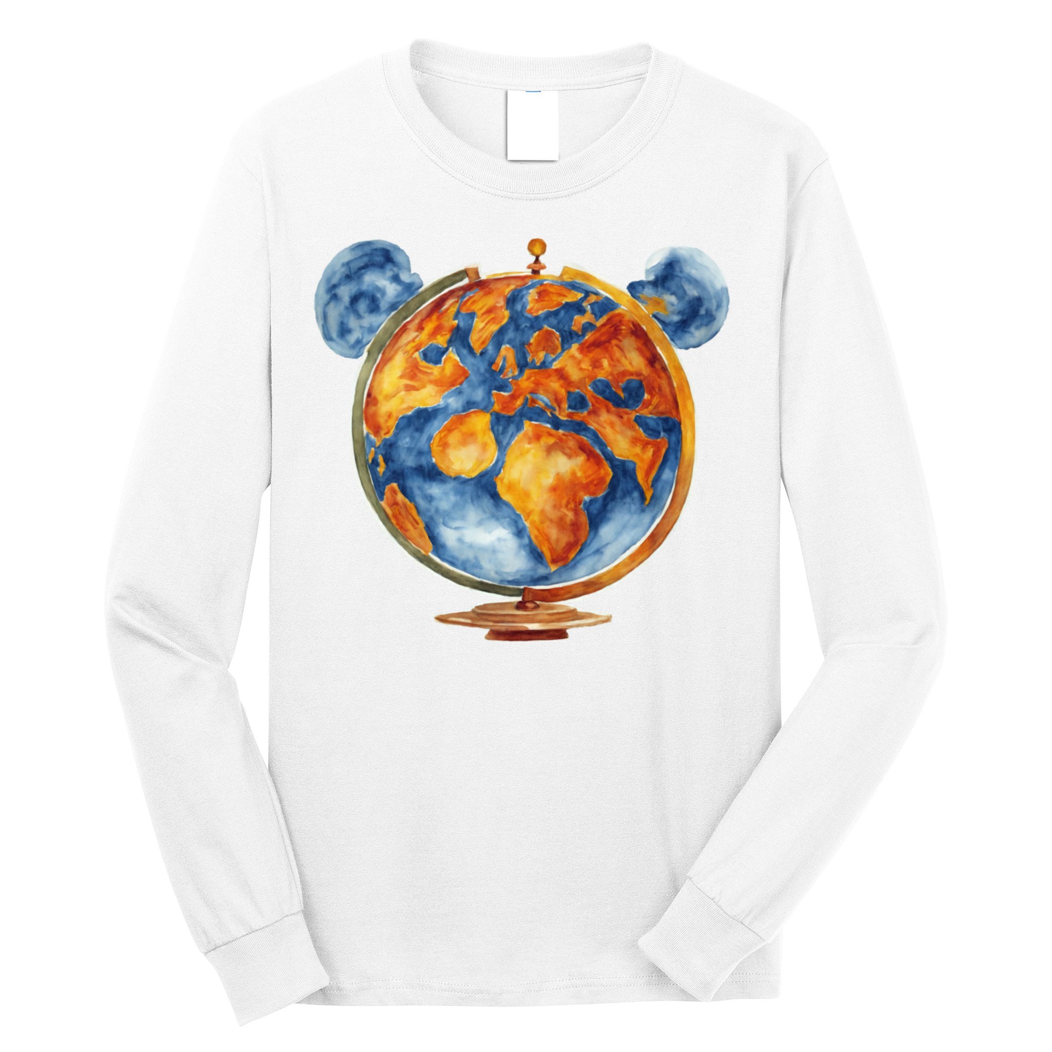 Watercolor Mouse Earth World Globe Long Sleeve Shirt