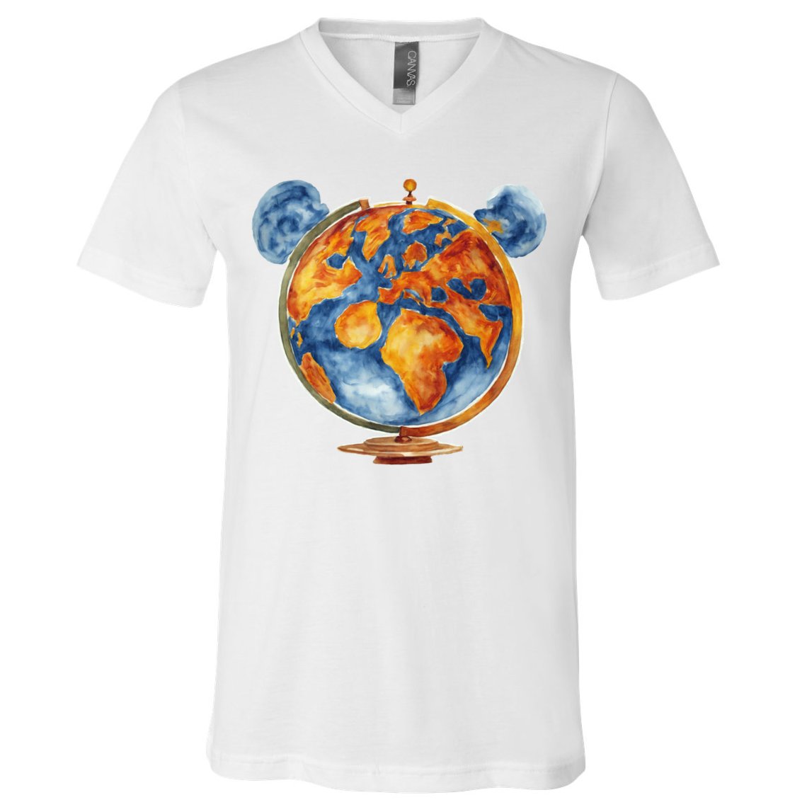 Watercolor Mouse Earth World Globe V-Neck T-Shirt