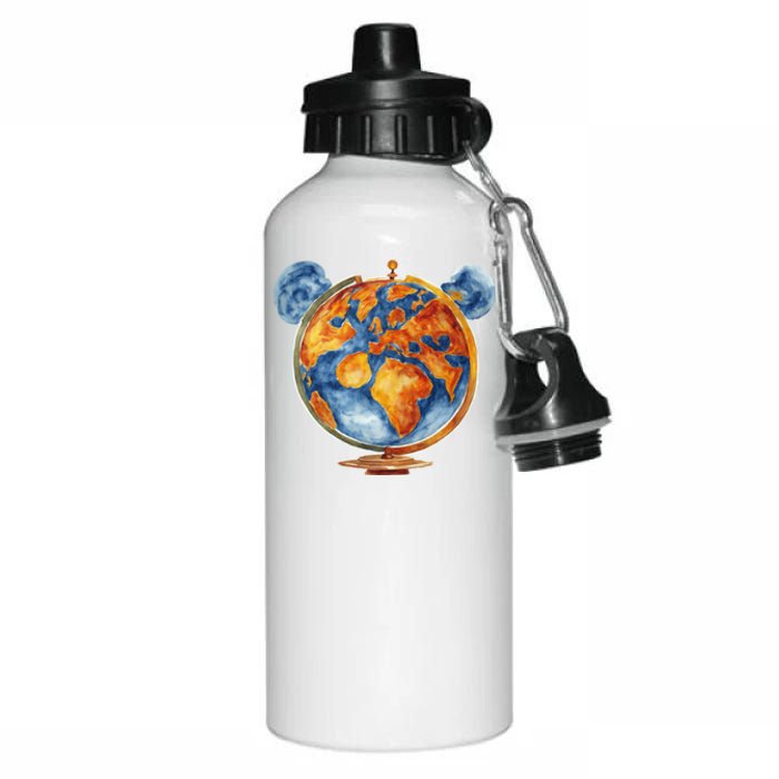 Watercolor Mickey Mouse Earth World Globe Aluminum Water Bottle