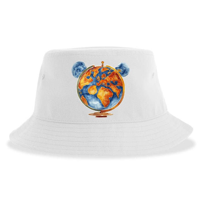 Watercolor Mickey Mouse Earth World Globe Sustainable Bucket Hat