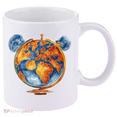 Watercolor Mouse Earth World Globe 11oz C Handle Ceramic Mug