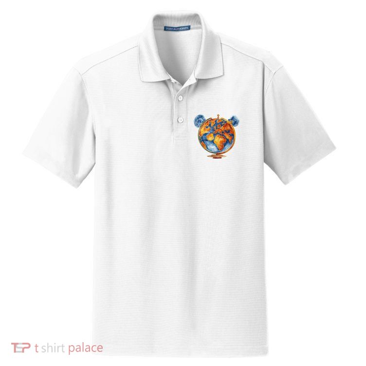 Watercolor Mickey Mouse Earth World Globe Dry Zone Grid Polo