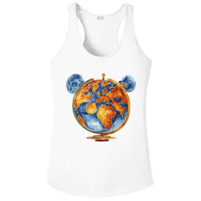 Watercolor Mouse Earth World Globe Ladies PosiCharge Competitor Racerback Tank