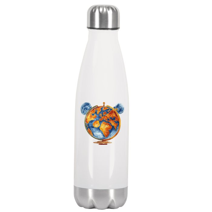 Watercolor Mickey Mouse Earth World Globe Stainless Steel Insulated Water Bottle