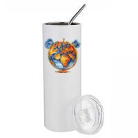 Watercolor Mickey Mouse Earth World Globe Stainless Steel Tumbler