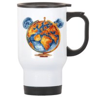 Watercolor Mickey Mouse Earth World Globe Stainless Steel Travel Mug