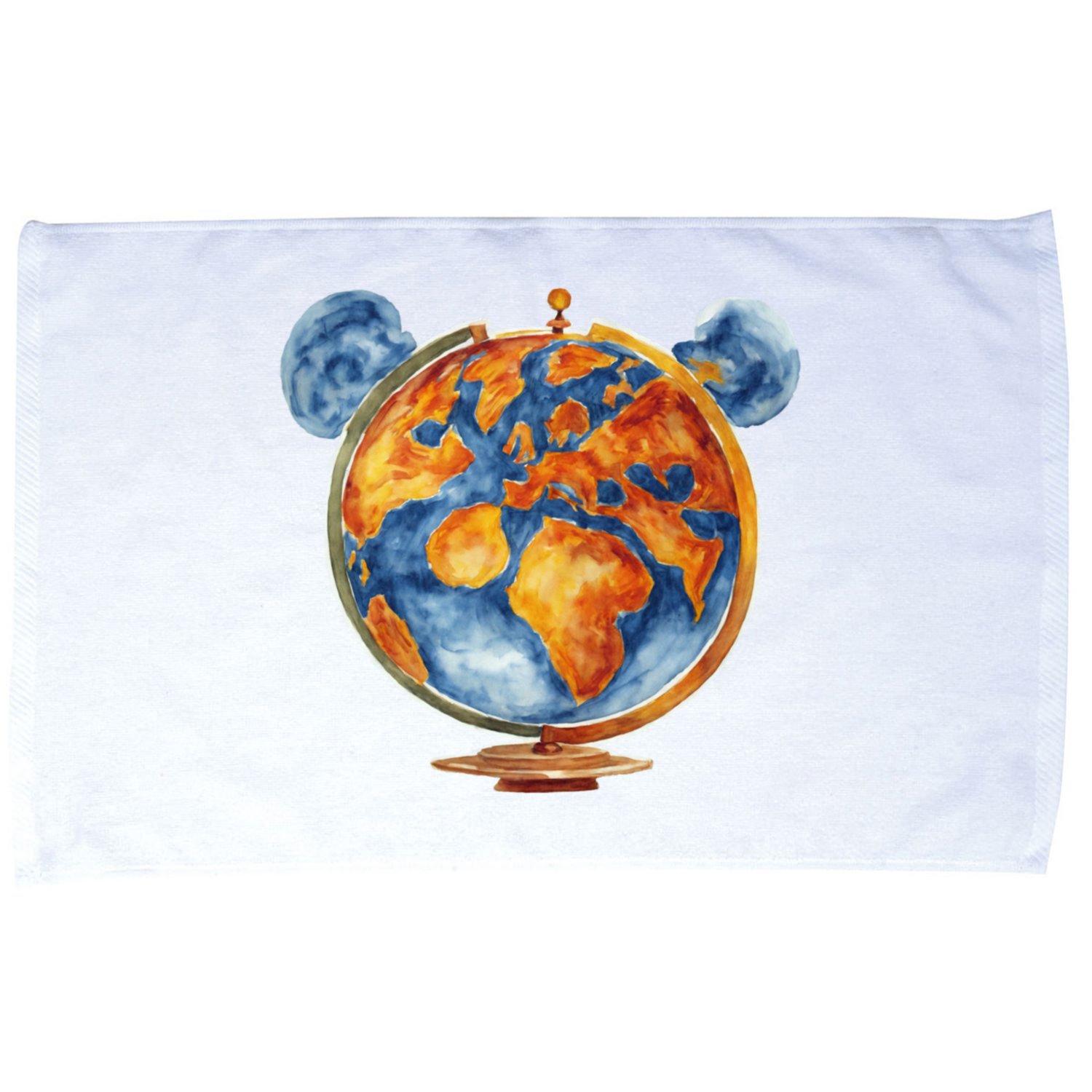 Watercolor Mouse Earth World Globe Microfiber Hand Towel