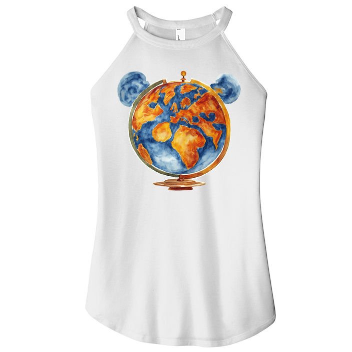 Watercolor Mouse Earth World Globe Women's Perfect Tri Rocker Tank