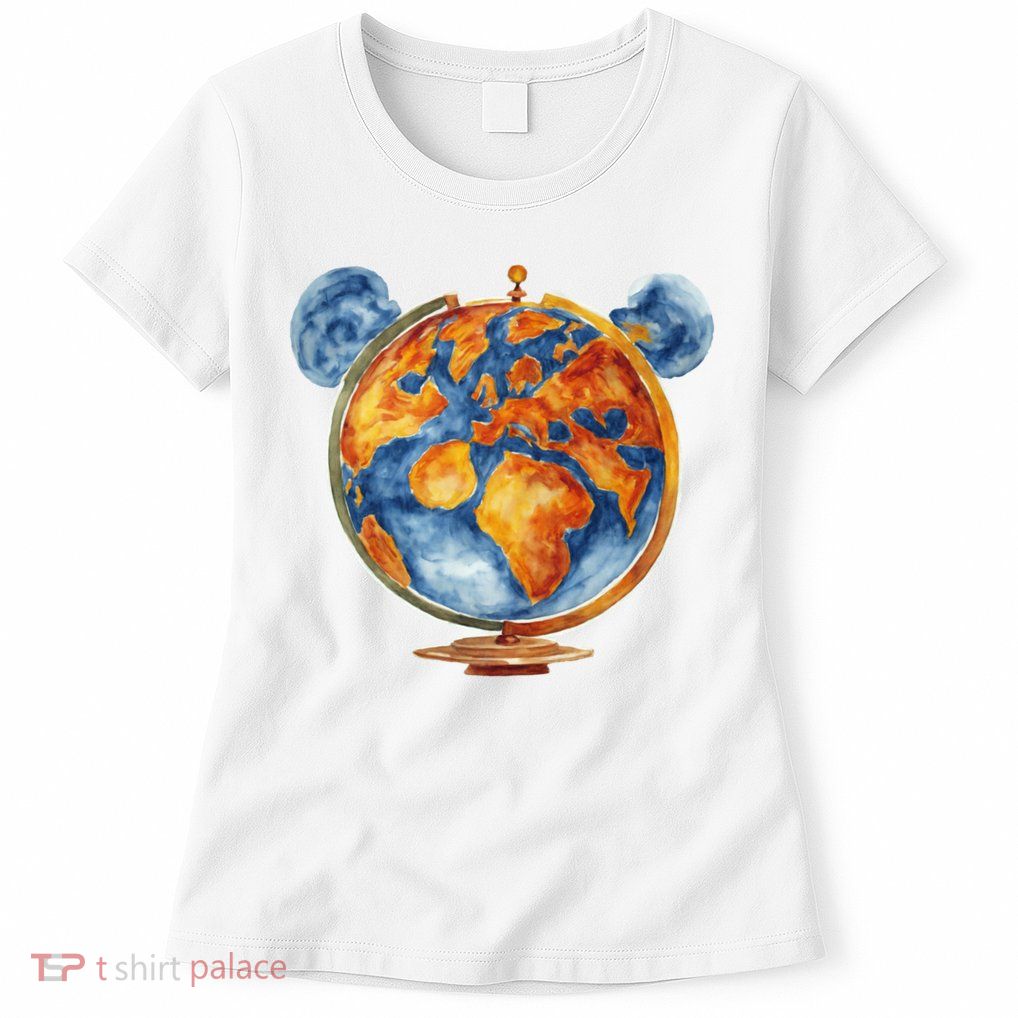 Watercolor Mickey Mouse Earth World Globe Womens T-Shirt