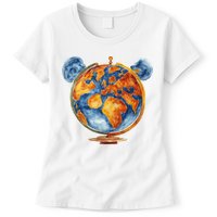 Watercolor Mickey Mouse Earth World Globe Womens T-Shirt