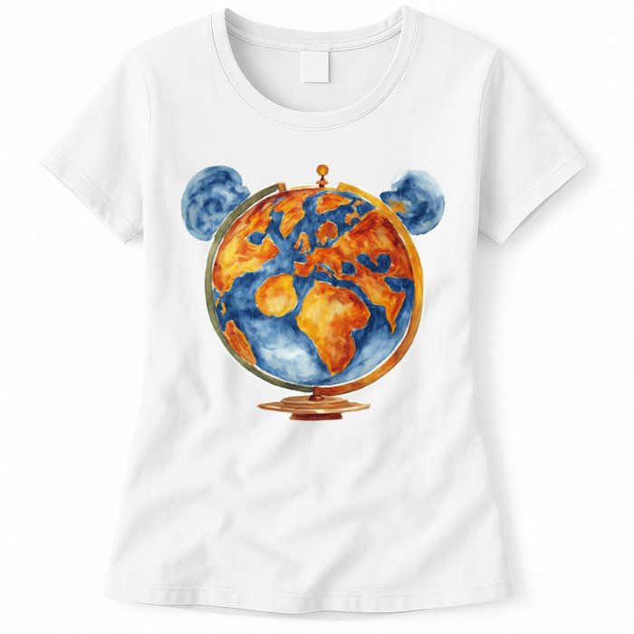 Watercolor Mickey Mouse Earth World Globe Womens T-Shirt